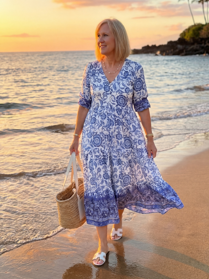 Duttini | Graceful Porcelain Midi Dress Made to Turn Heads