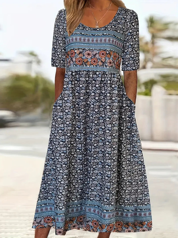 Duttini | Romantic Dress With Bohemian Print And Round Neckline