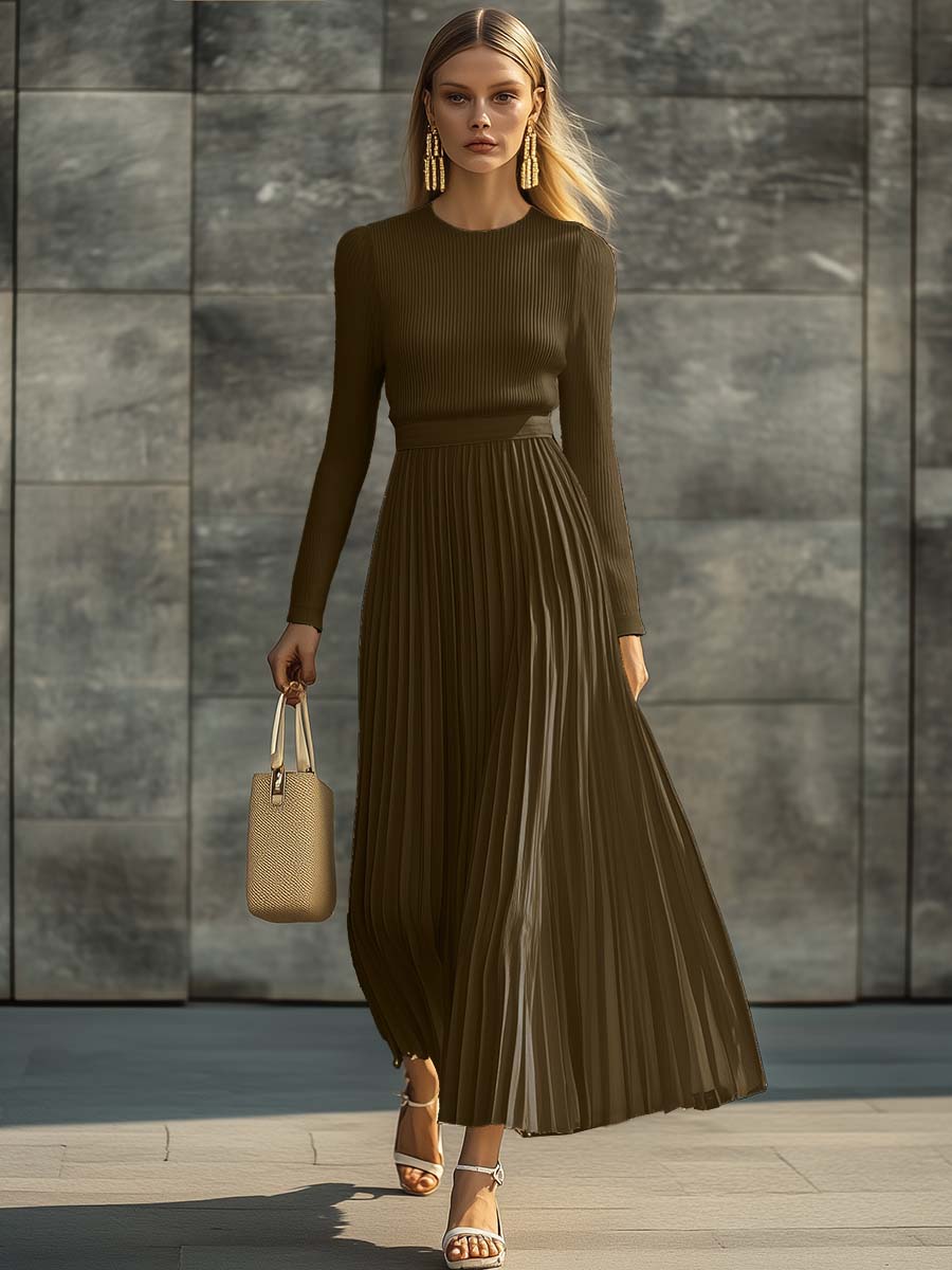 Duttini | Cream Satin Pleated Casual Dress