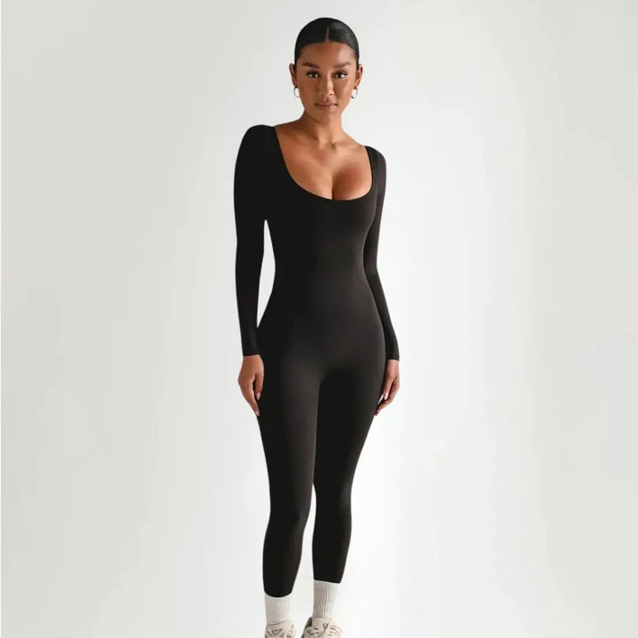 Duttini | Scoop Neck Long Sleeve Ribbed Jumpsuit