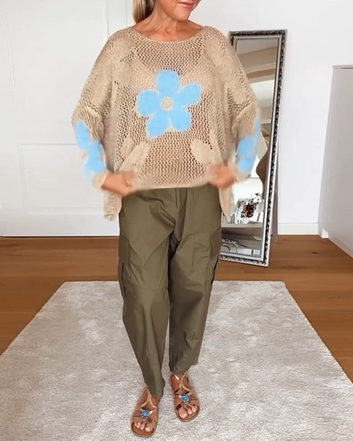 Duttini | Modern Crochet Top Floral Open Weave Long Sleeve