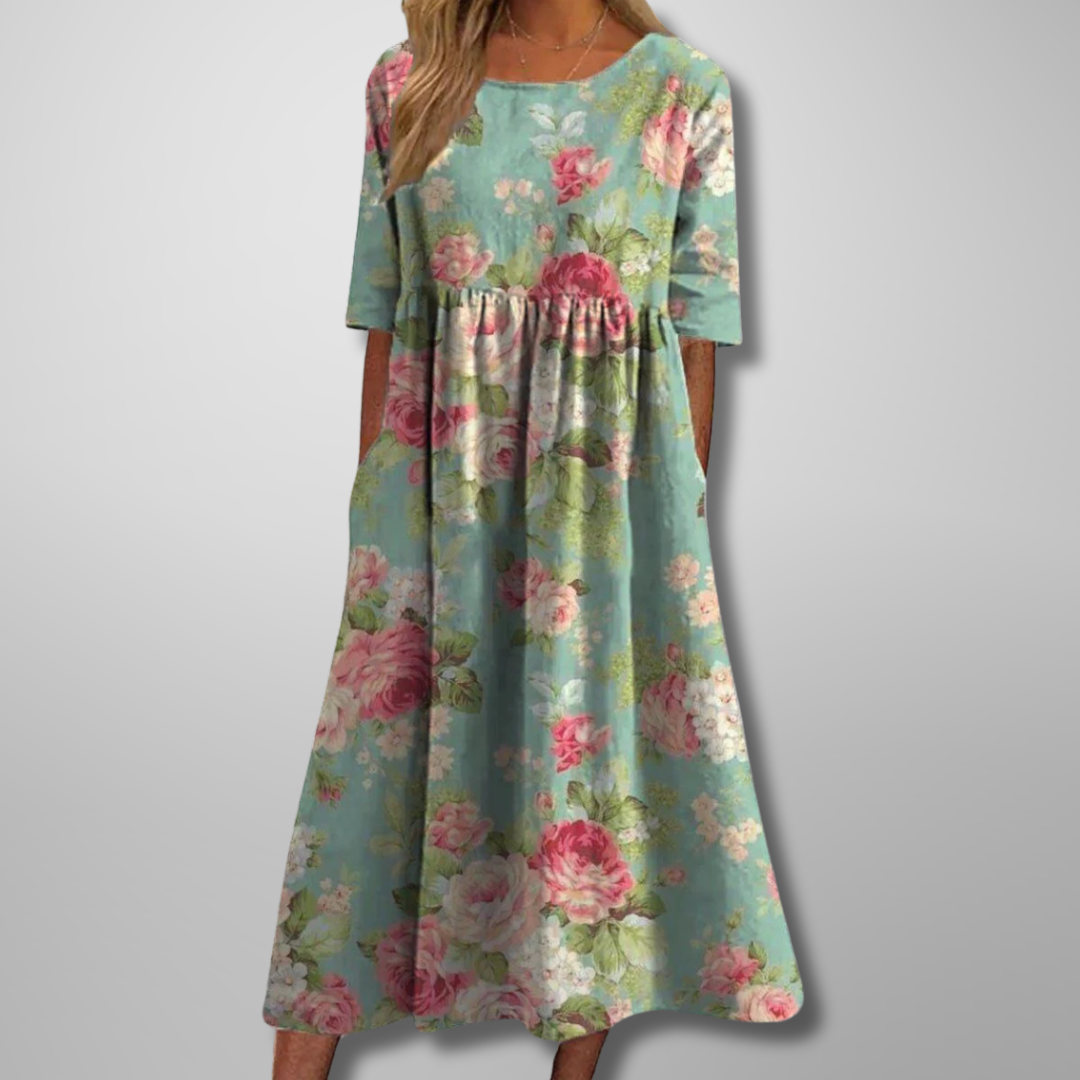 Duttini | Elegant Relaxed Floral Midi Dress with a Timeless Finish