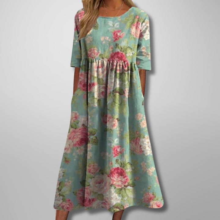 Duttini | Elegant Relaxed Floral Midi Dress with a Timeless Finish