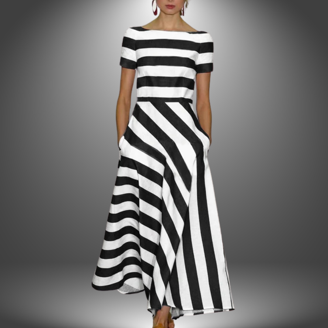 Duttini | Elegant Handcrafted Striped Maxi Dress with a Timeless Finish
