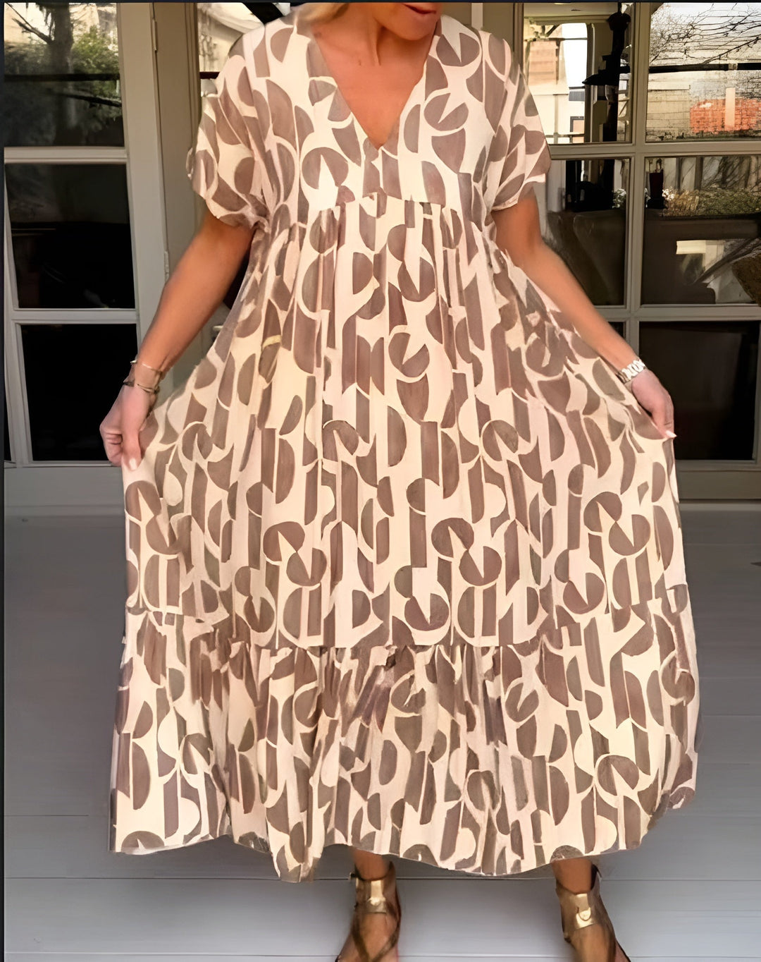 Duttini | Sophisticated V Neck Flowy Draped Midi Dress Evening
