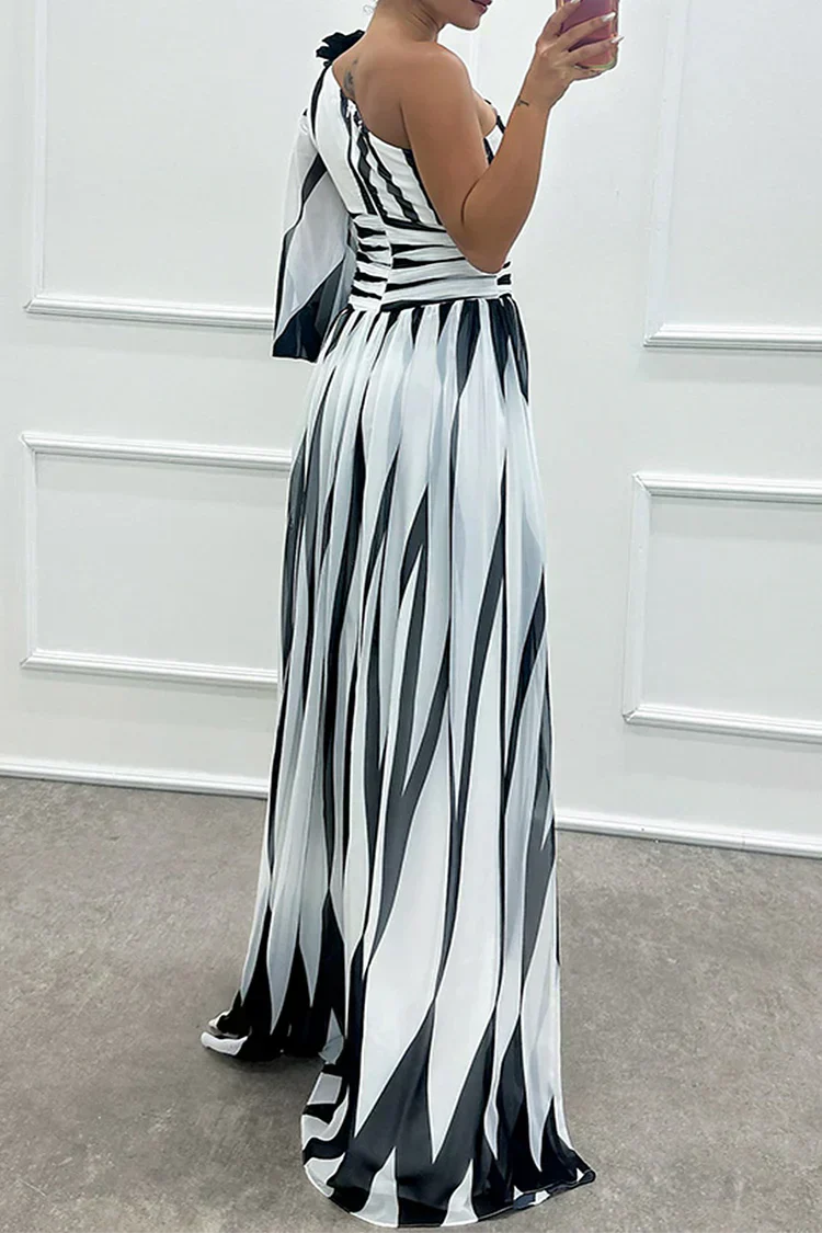 Duttini | Flowing Wedding Guest One Shoulder Asymmetric Maxi Dress