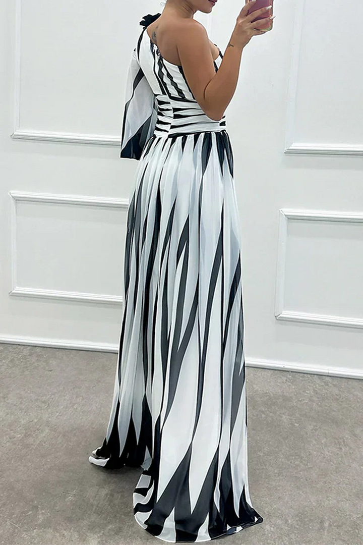 Duttini | Flowing Wedding Guest One Shoulder Asymmetric Maxi Dress