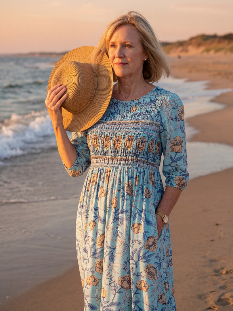 Duttini | Chic Meadow Gather Midi Dress with a Flattering Silhouette