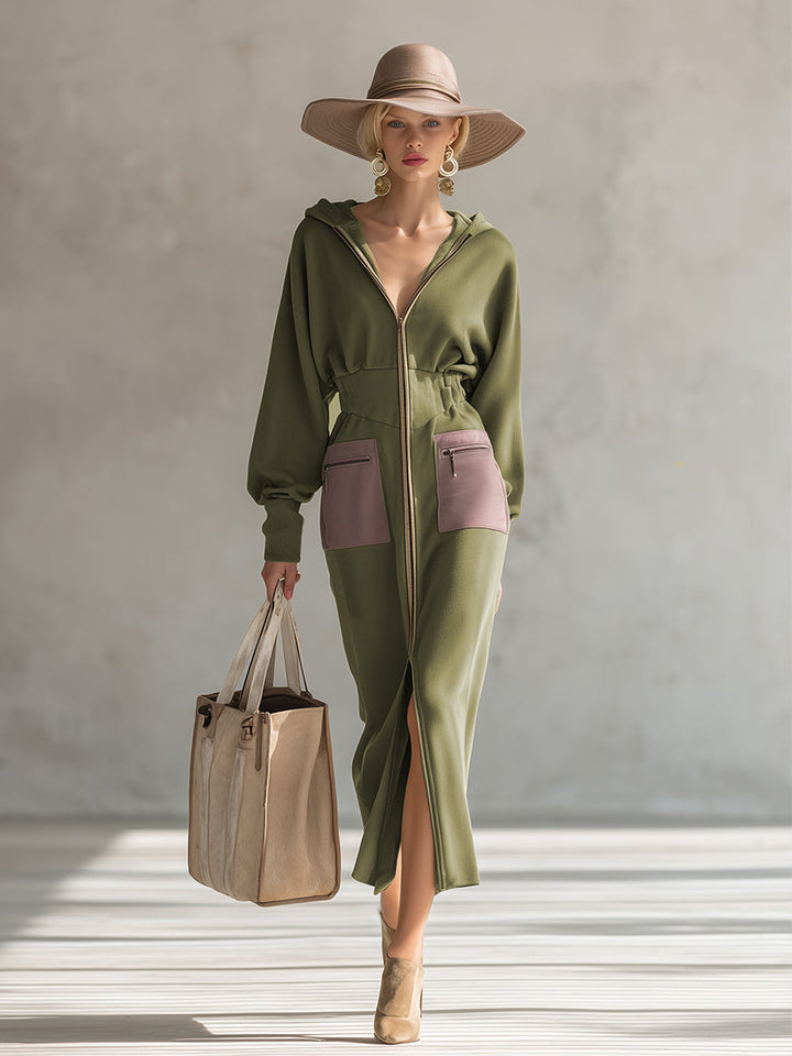 Duttini | Green Long Sleeve Evening Dress