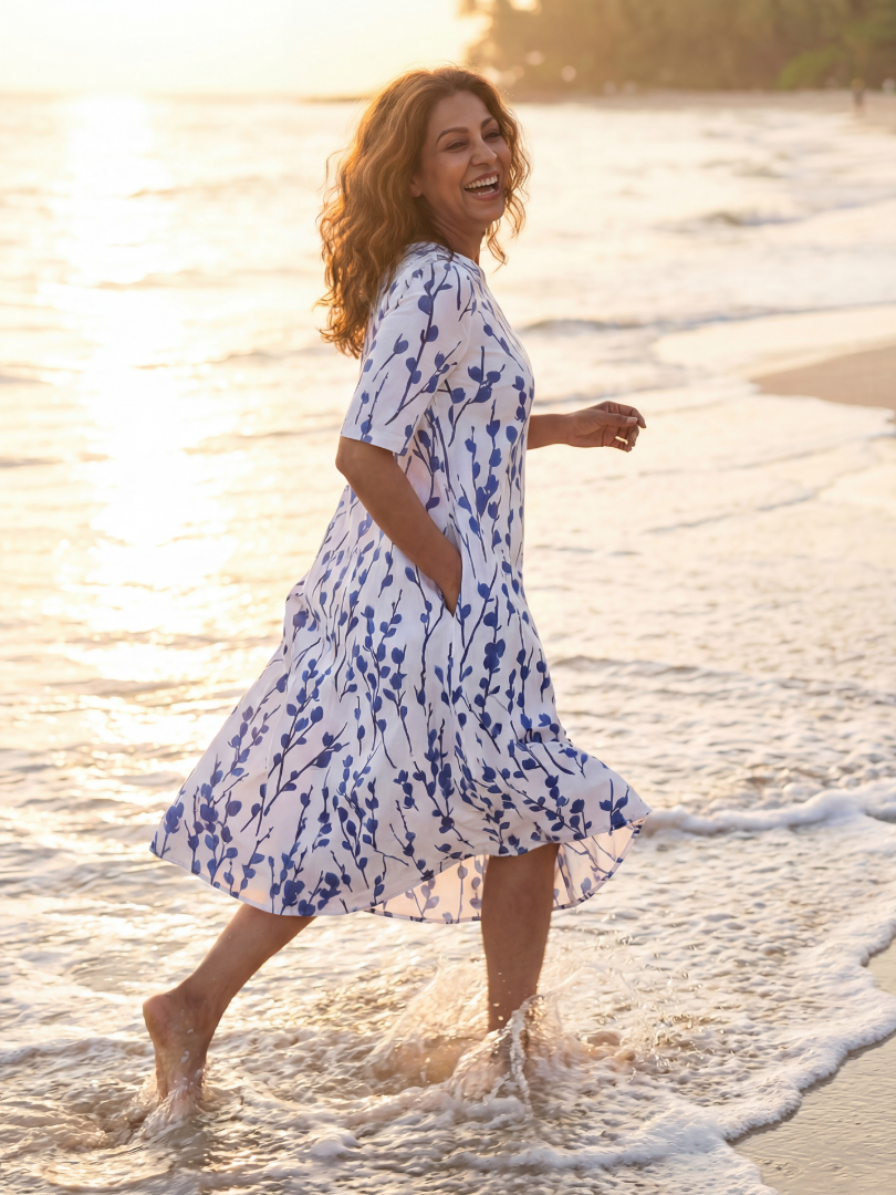 Duttini | Elegant Floral Midi Dress with Graceful Drape