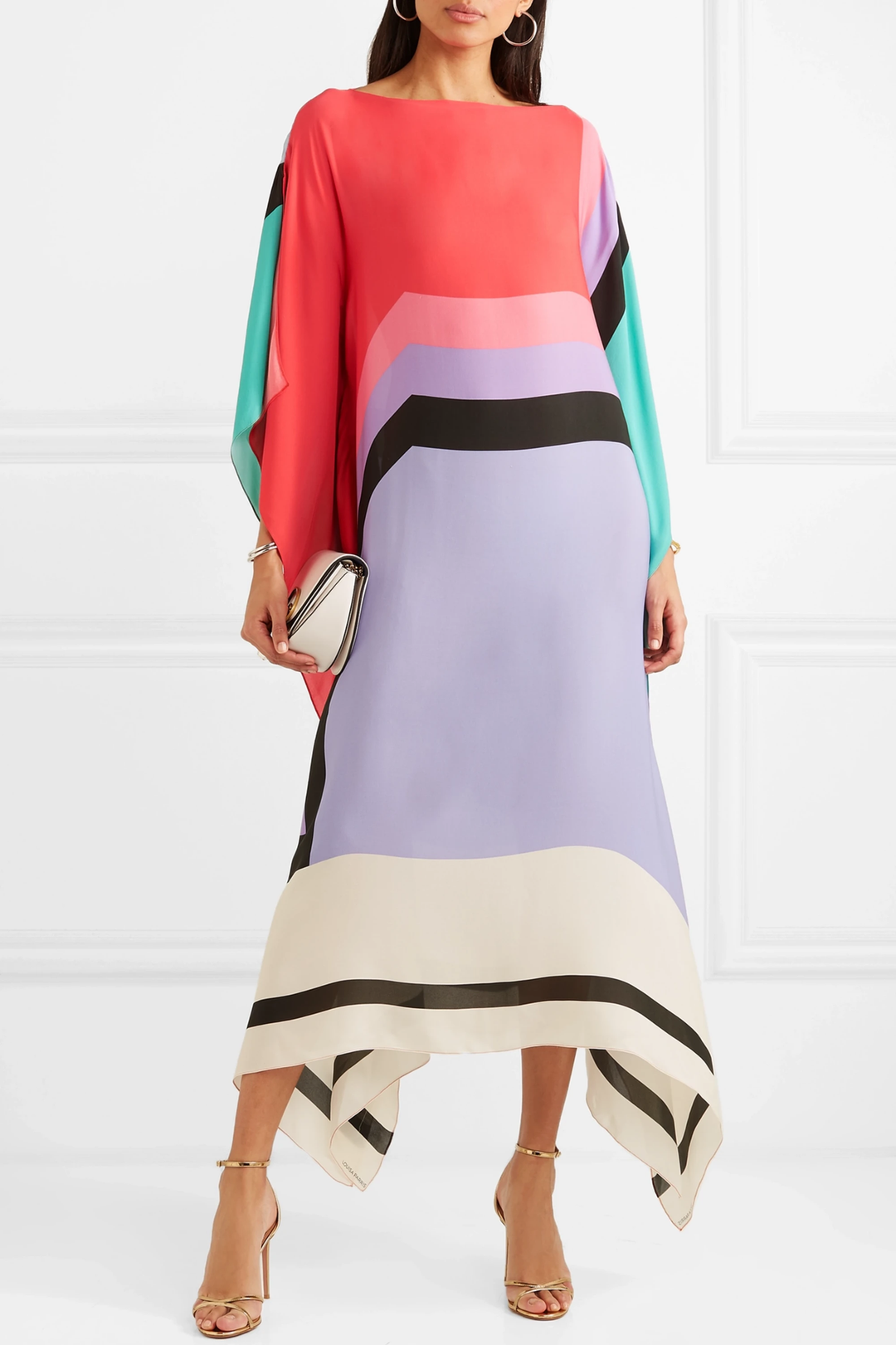 Duttini | Sophisticated Caftan Dress Geometric Print Batwing Sleeve Maxi Dress