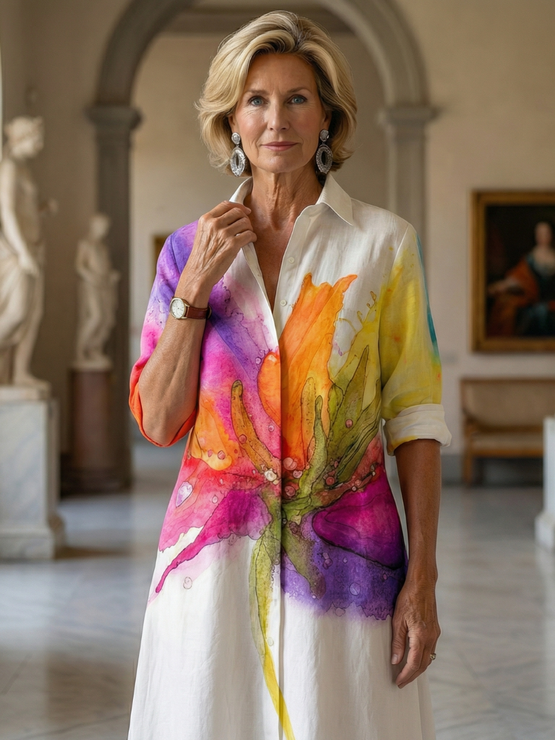 Duttini | Chic Painted Garden Dress with Graceful Drape