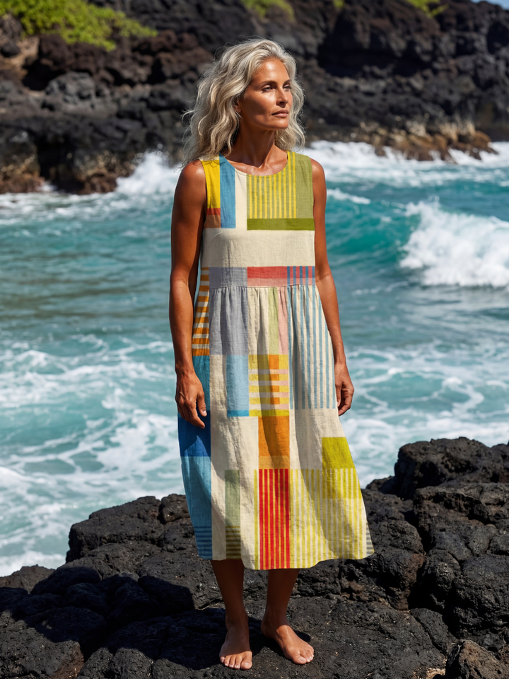 Duttini | Luxe Painted Block Midi Dress with Graceful Drape