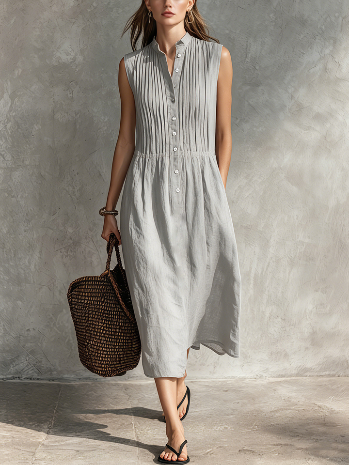 Duttini | Casual Grey Cotton-Linen Sleeveless Dress