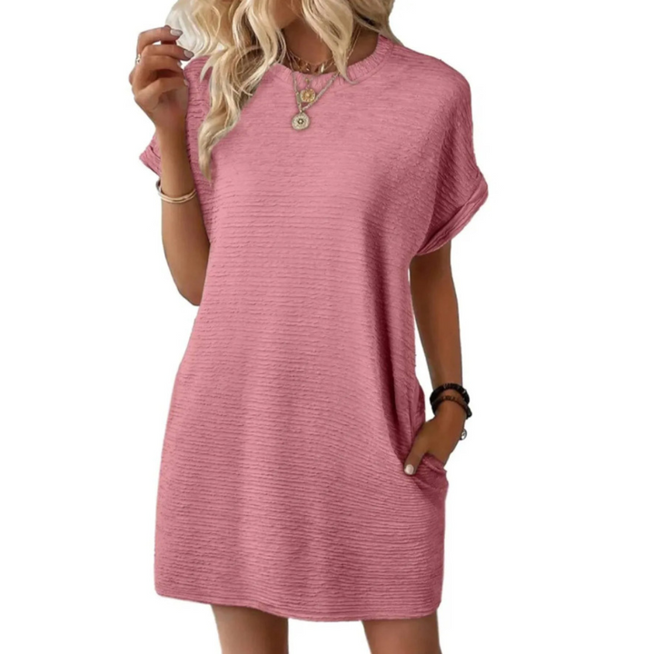 Duttini | Graceful Crew Neck Short Sleeve T-Shirt Mini Dress