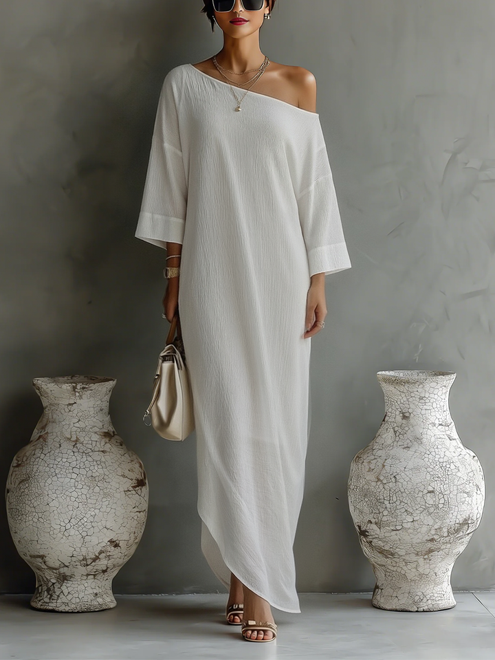Duttini | Ivory White Cotton-Linen Blend Dress