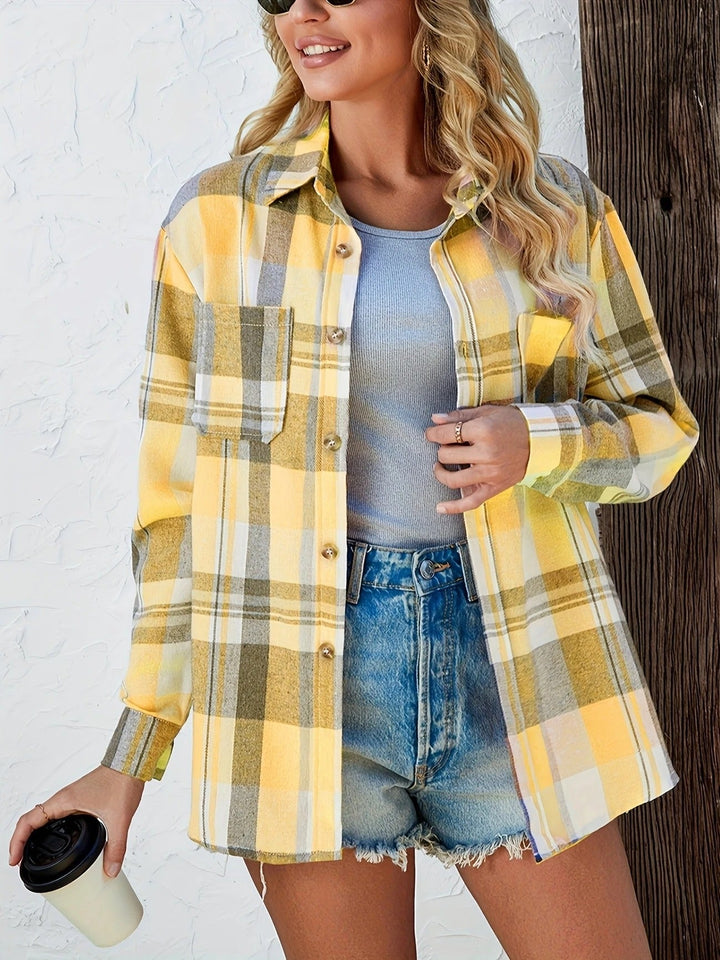 Duttini | Elegant Oversized Plaid Flannel Button-Down Shirt