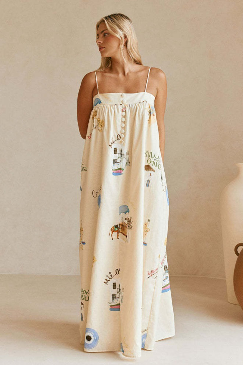 Duttini | Linen Maxi Dress with Spaghetti Straps