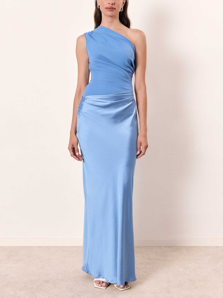 Duttini | Elegant One Shoulder Neck Pleated Party Maxi Dress