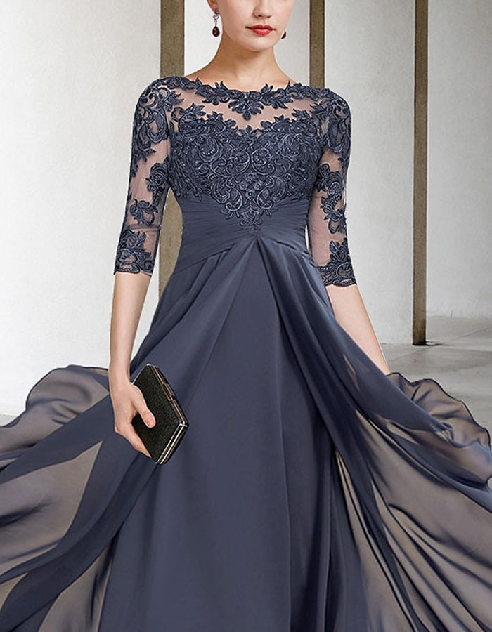 Duttini | Chiffon A-Line Three-Quarter Sleeve Dress