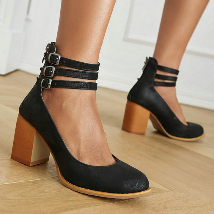 Duttini | Premium Smooth Sandals With Ankle Strap And Thick Heel