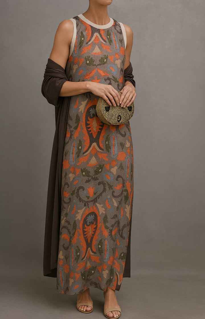 Duttini | Sculpted Matching Long Dress & Coat Set with a Timeless Finish