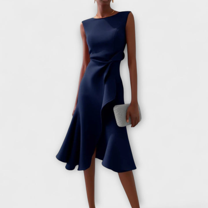 Duttini | Sophisticated Draped Asymmetric Midi Dress in a Flattering Cut