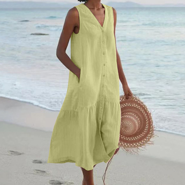 Duttini | Elegant Sleeveless Buttoned Midi Dress with a Timeless Finish