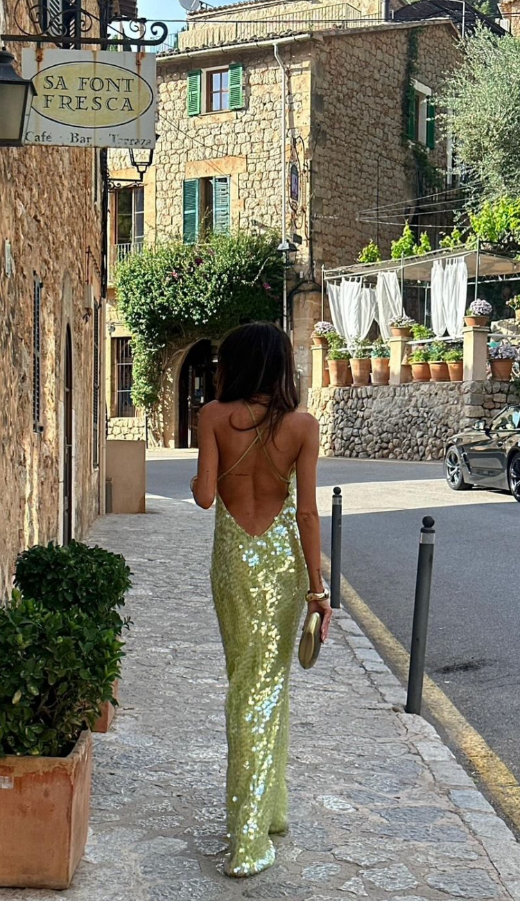 Duttini | Sculpted Wedding Guest Sequin Backless Dress Evening