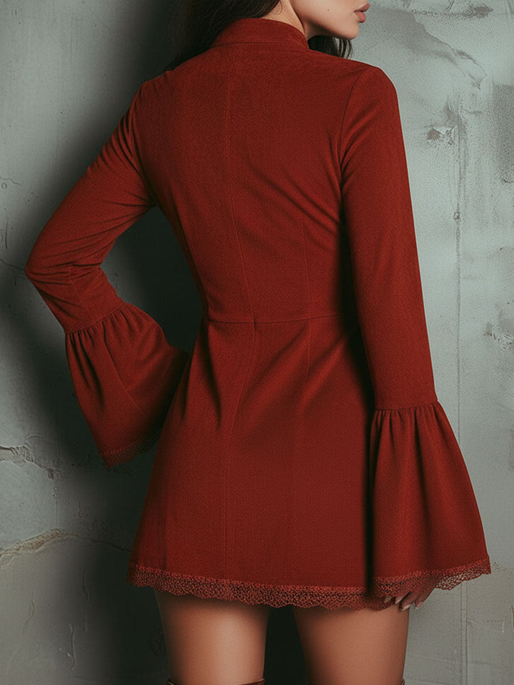 Duttini | Red Lace Embroidered Evening Dress