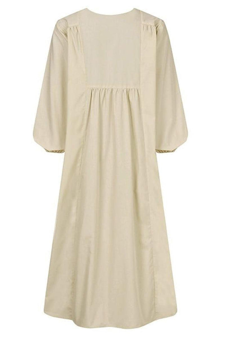 Duttini | Statement V-Neck Smocked Waist Midi Dress With Balloon Sleeves