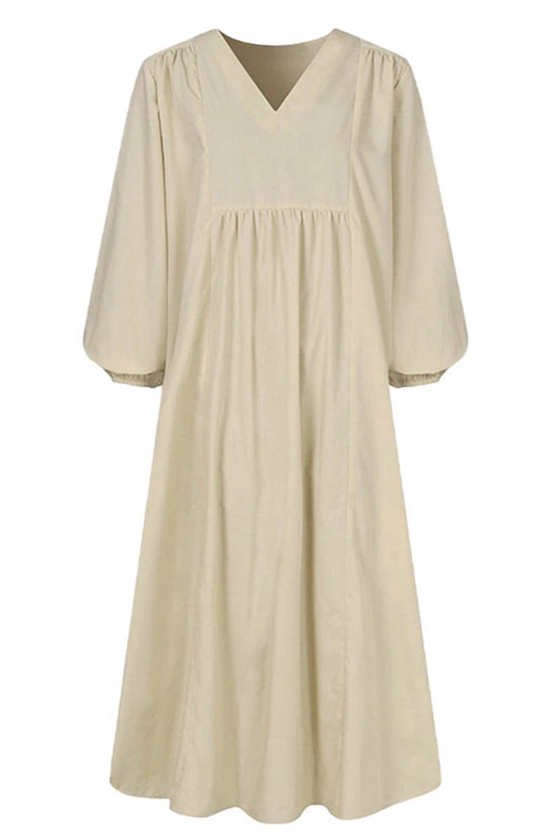 Duttini | Statement V-Neck Smocked Waist Midi Dress With Balloon Sleeves