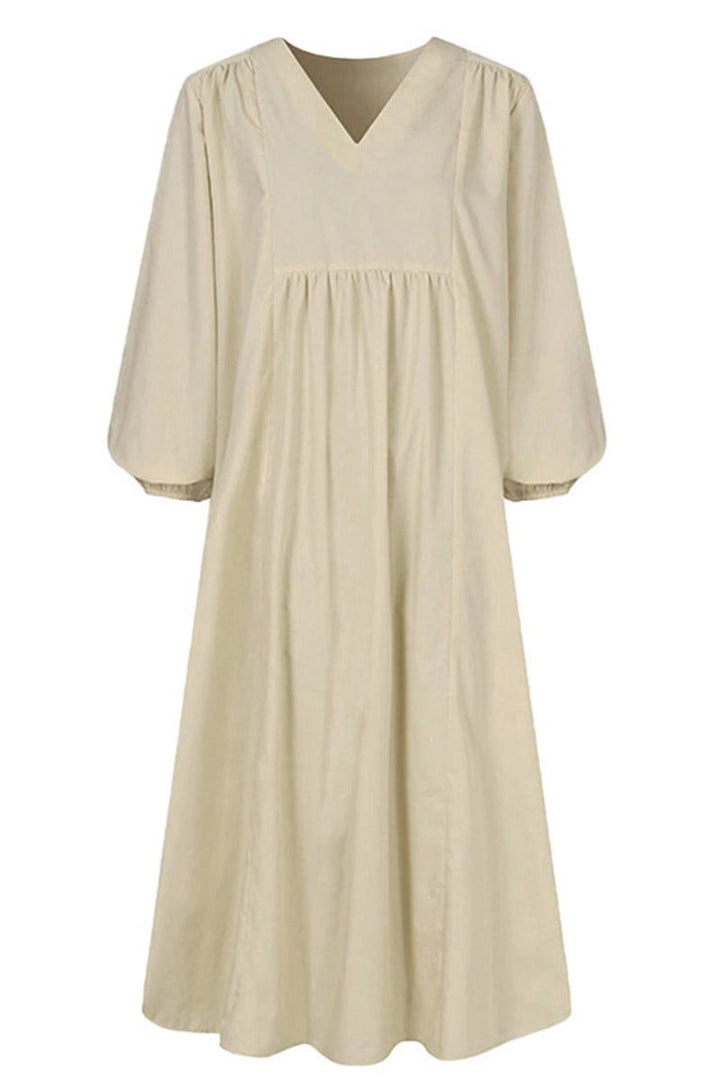 Duttini | Statement V-Neck Smocked Waist Midi Dress With Balloon Sleeves
