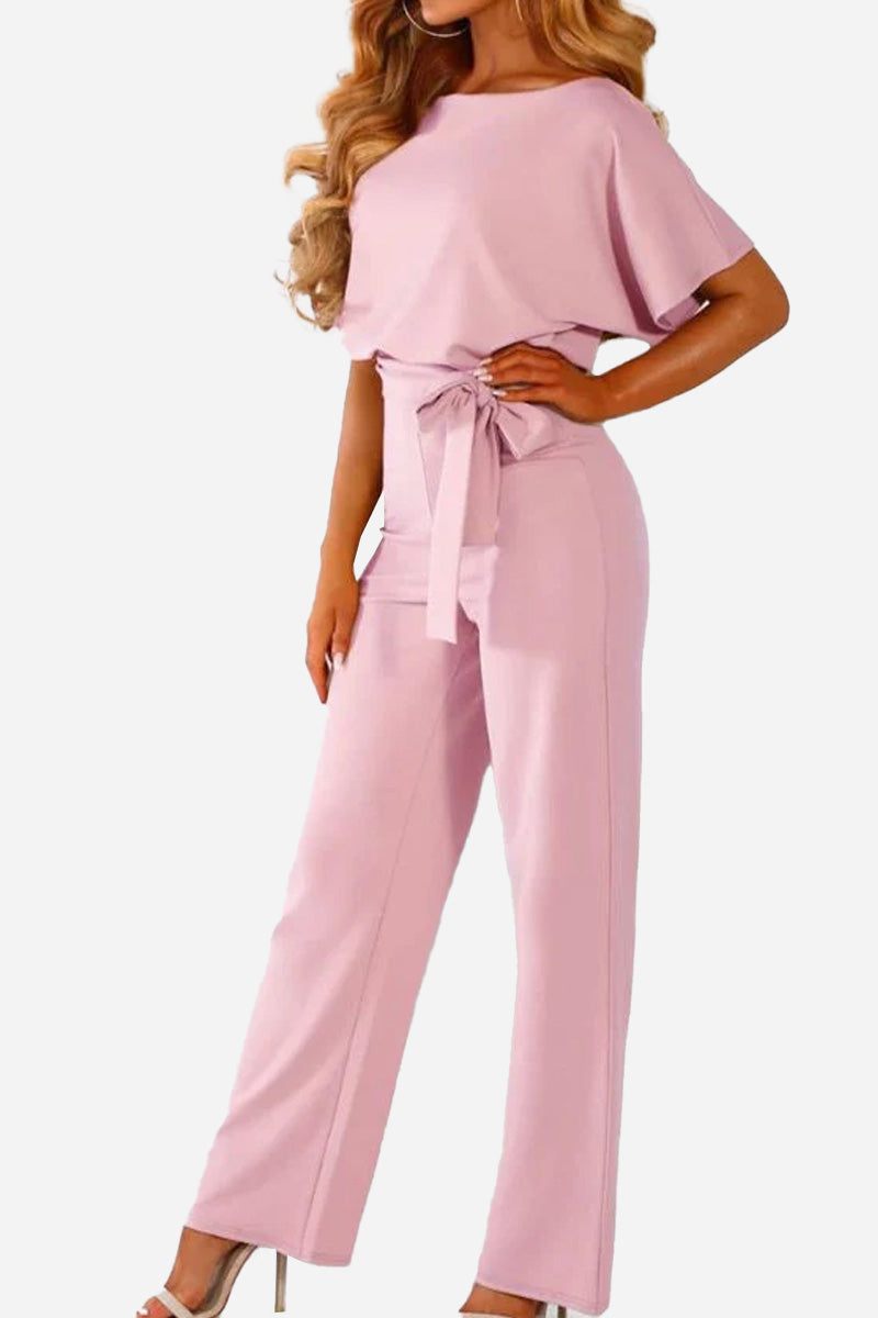 Duttini | Elegant Wide-Leg Belted Jumpsuit With Batwing Sleeves