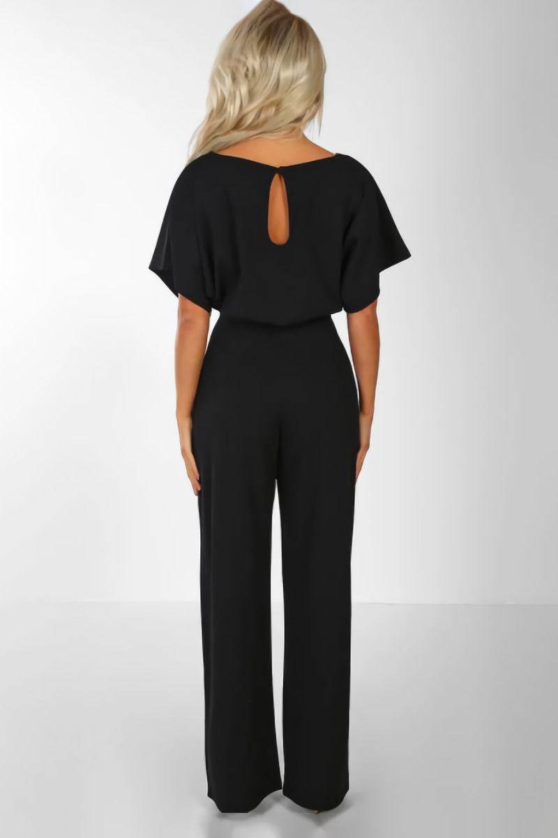 Duttini | Elegant Wide-Leg Belted Jumpsuit With Batwing Sleeves