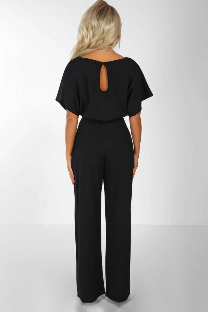 Duttini | Elegant Wide-Leg Belted Jumpsuit With Batwing Sleeves