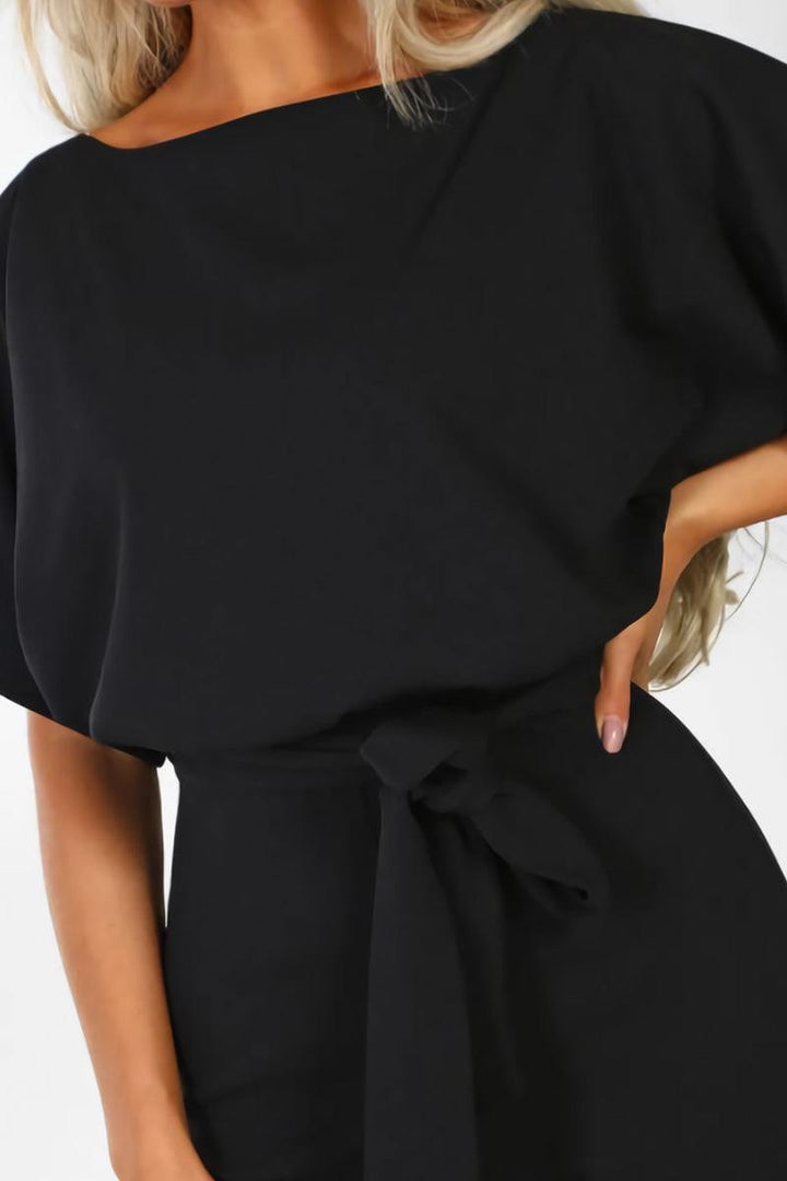 Duttini | Elegant Wide-Leg Belted Jumpsuit With Batwing Sleeves