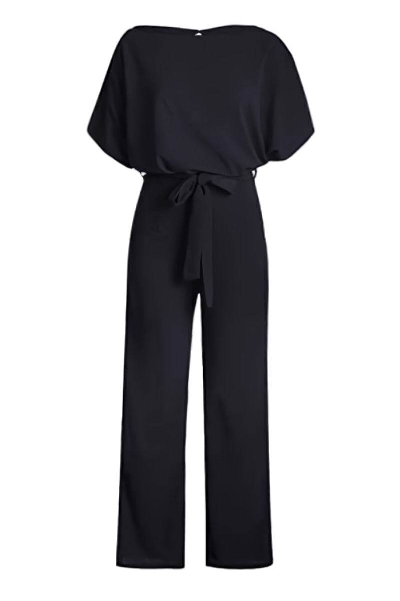 Duttini | Elegant Wide-Leg Belted Jumpsuit With Batwing Sleeves