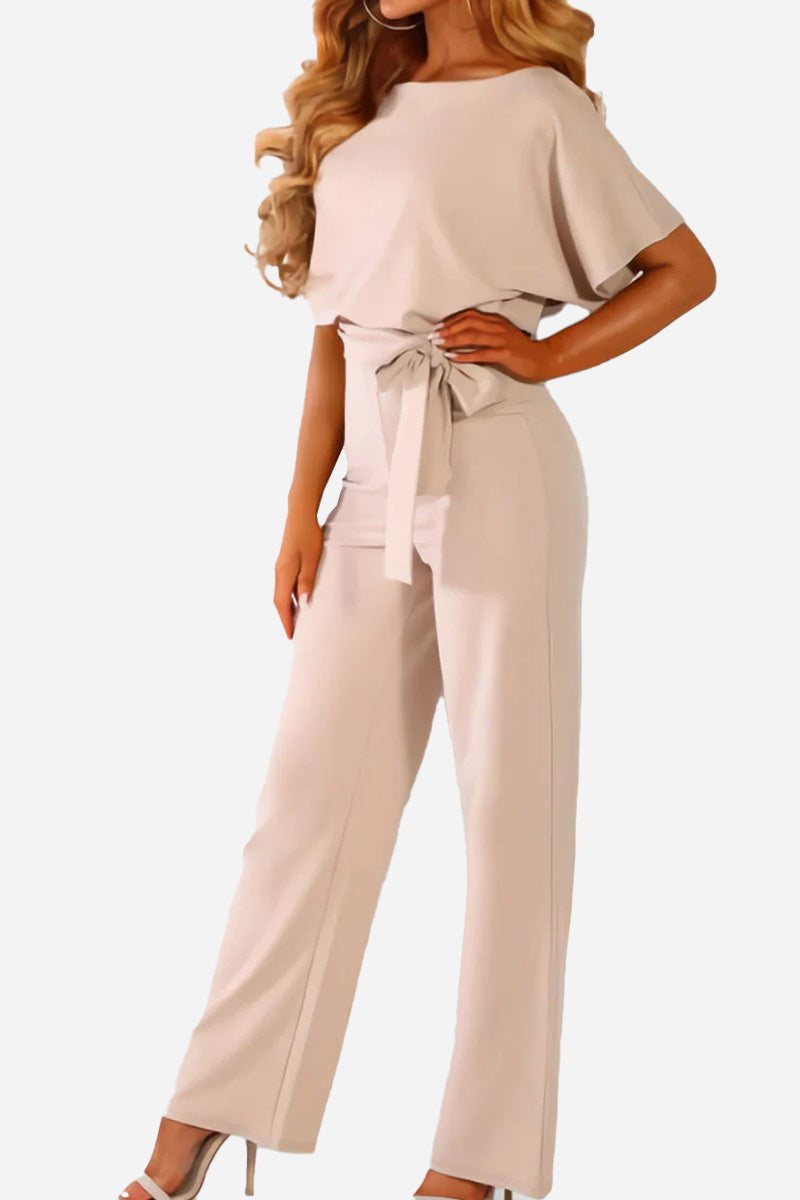 Duttini | Elegant Wide-Leg Belted Jumpsuit With Batwing Sleeves