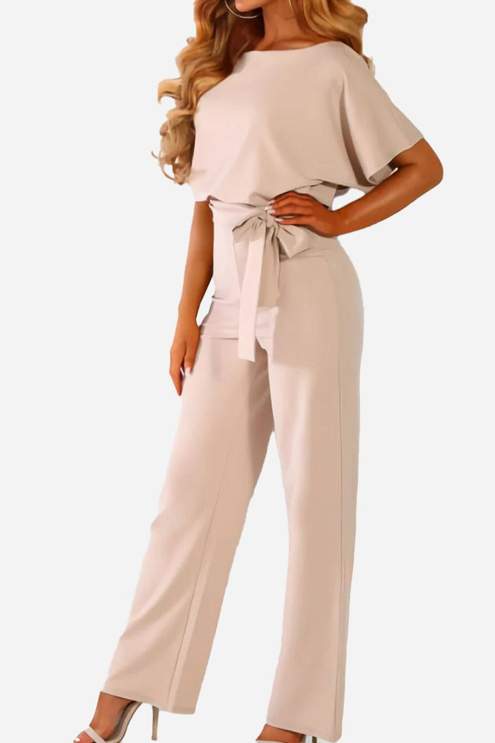Duttini | Elegant Wide-Leg Belted Jumpsuit With Batwing Sleeves