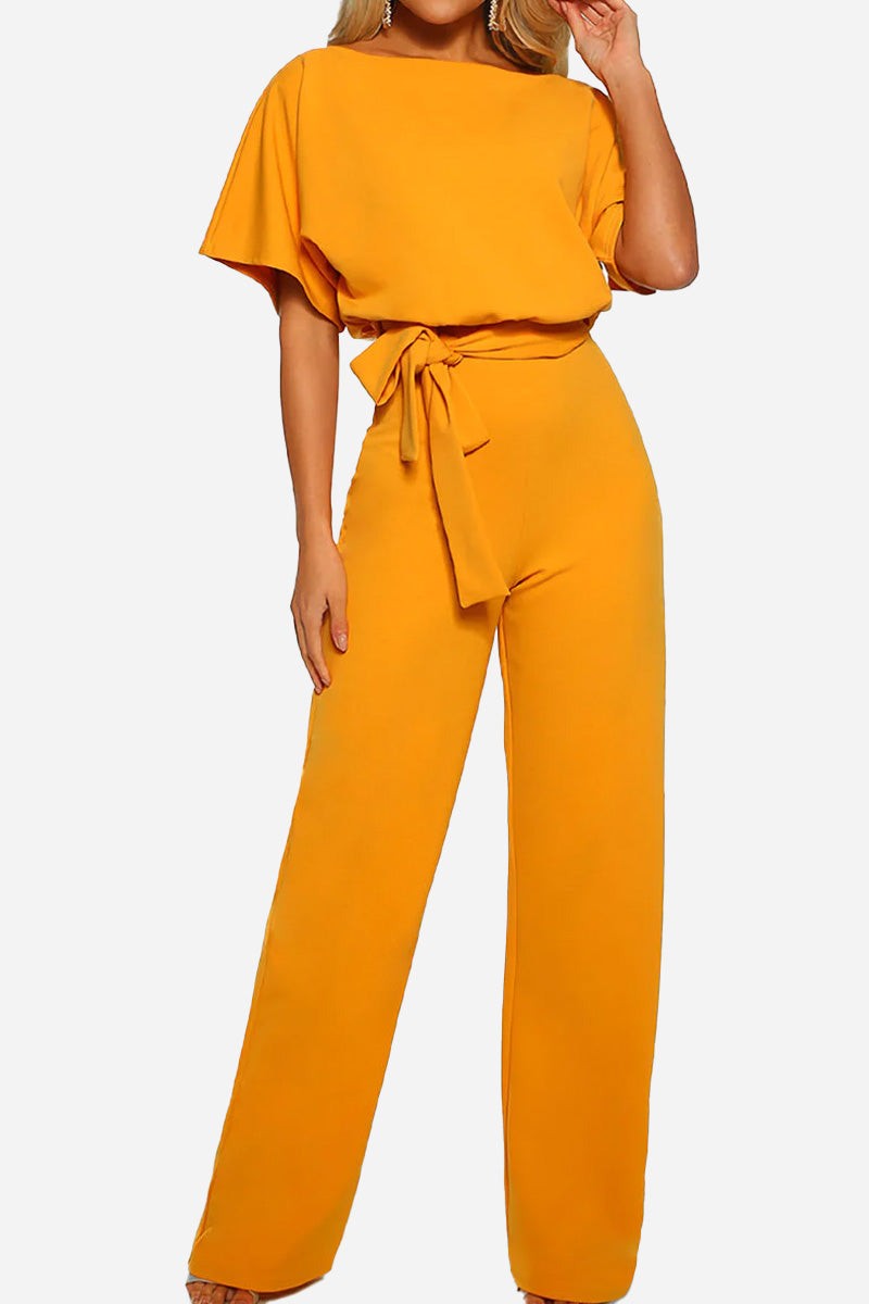 Duttini | Elegant Wide-Leg Belted Jumpsuit With Batwing Sleeves