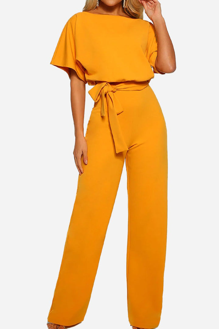 Duttini | Elegant Wide-Leg Belted Jumpsuit With Batwing Sleeves