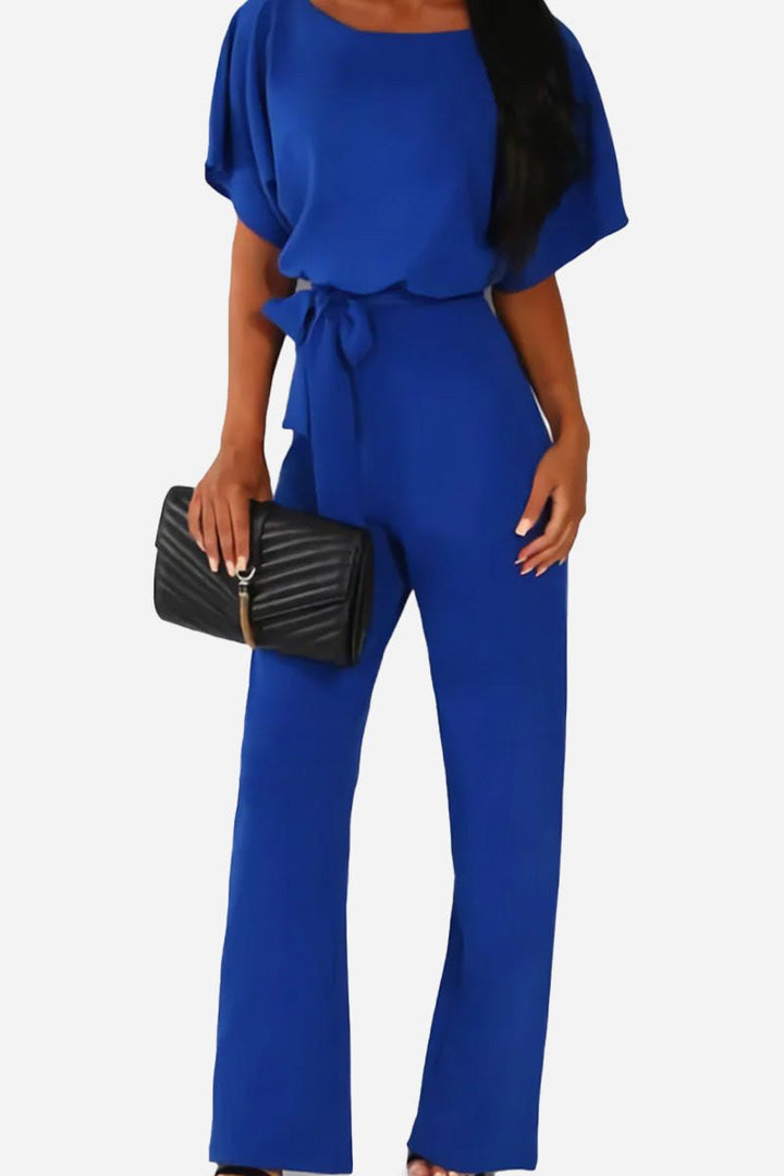 Duttini | Elegant Wide-Leg Belted Jumpsuit With Batwing Sleeves