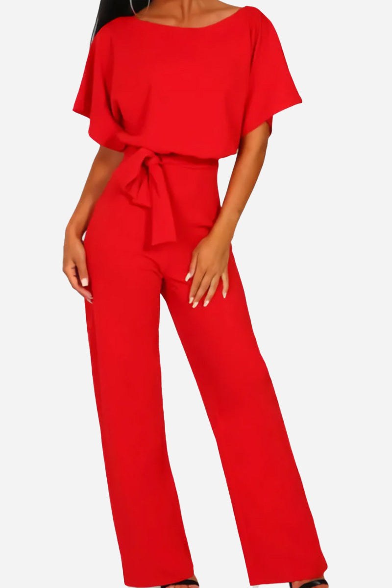 Duttini | Elegant Wide-Leg Belted Jumpsuit With Batwing Sleeves