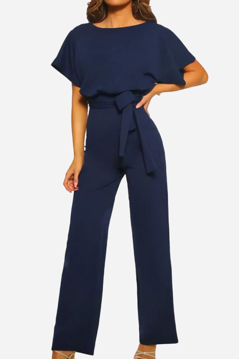 Duttini | Elegant Wide-Leg Belted Jumpsuit With Batwing Sleeves
