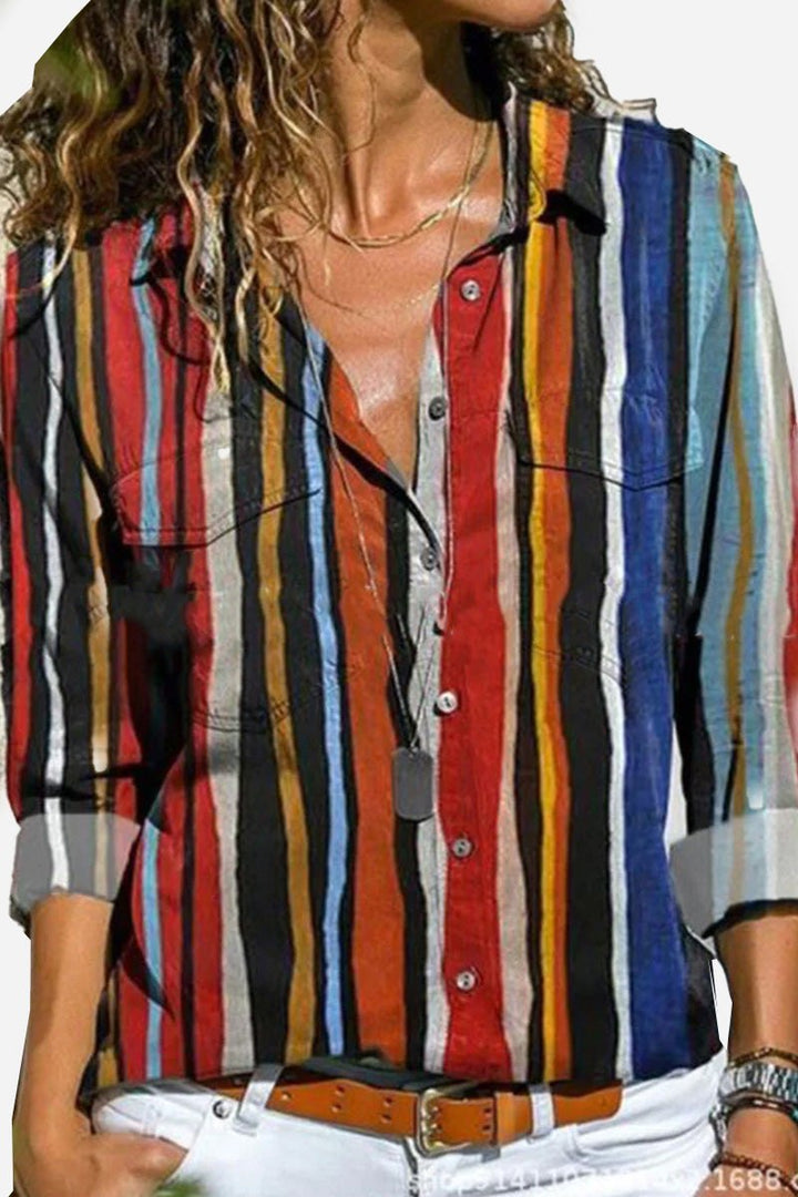 Duttini | Elegant Colorful Striped Button-Down Long Sleeve Shirt