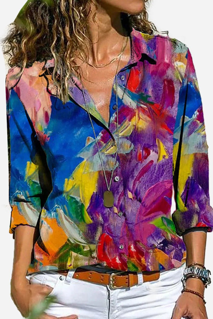 Duttini | Elegant Colorful Striped Button-Down Long Sleeve Shirt
