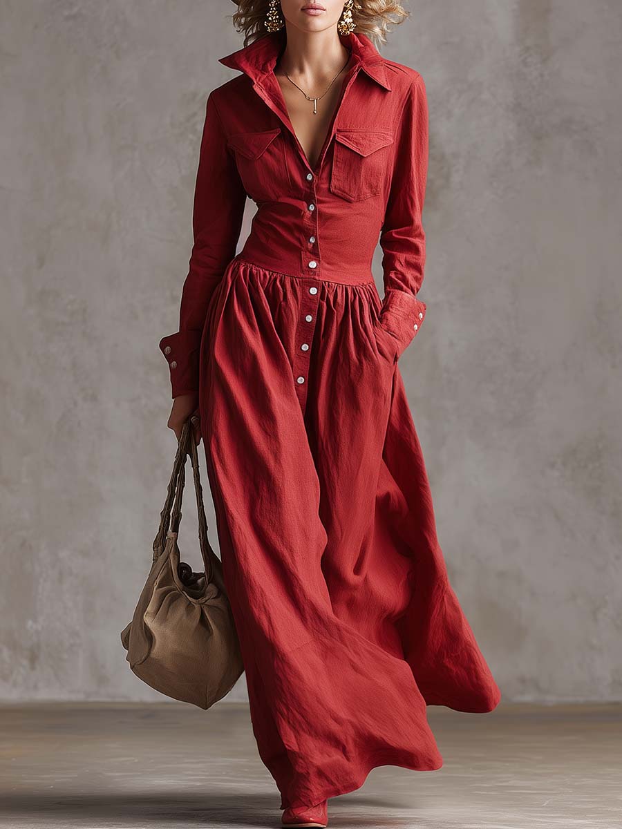 Duttini | Red Linen Casual Dress