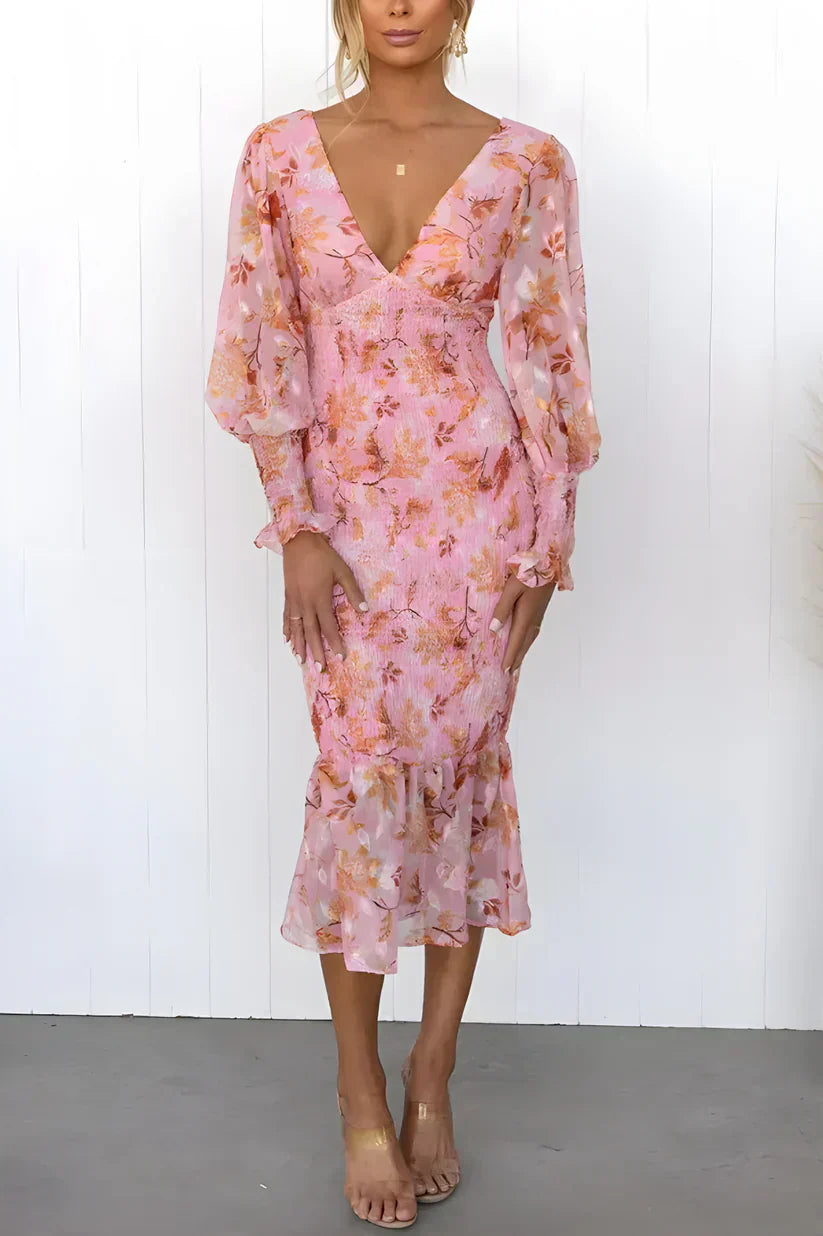 Duttini | Chic Floral Flowy Draped Dress Evening in a Flattering Cut