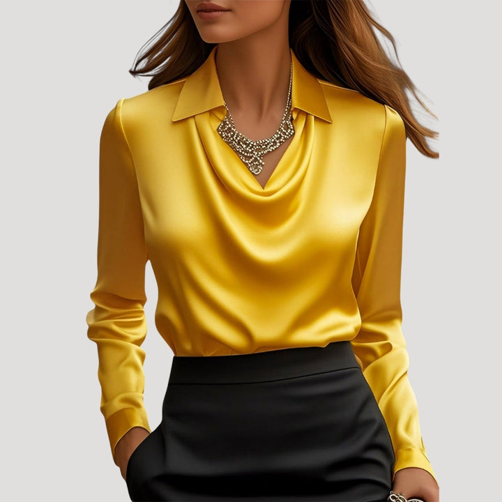 Duttini | Satin Cowl Neck Long Sleeve Blouse